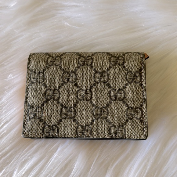 GUCCI GG Supreme Monogram Bosco Patch Card Case Wallet Beige Green - Picture 3 of 17